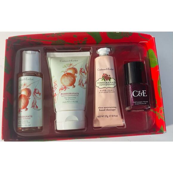 Crabtree & Evelyn Pomegranate Gift Set Lotion Nail Polish Hand Care Shower Gel - Picture 1 of 3